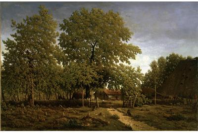 Farm in the Landes (House of the Garde), painted between 1844 and 1867, by Pierre Étienne Théodore Rousseau Oil on canvas, 25 1/2 x 39 in.  Sterling and Francine Clark Art Institute, Williamstown, Massachusetts